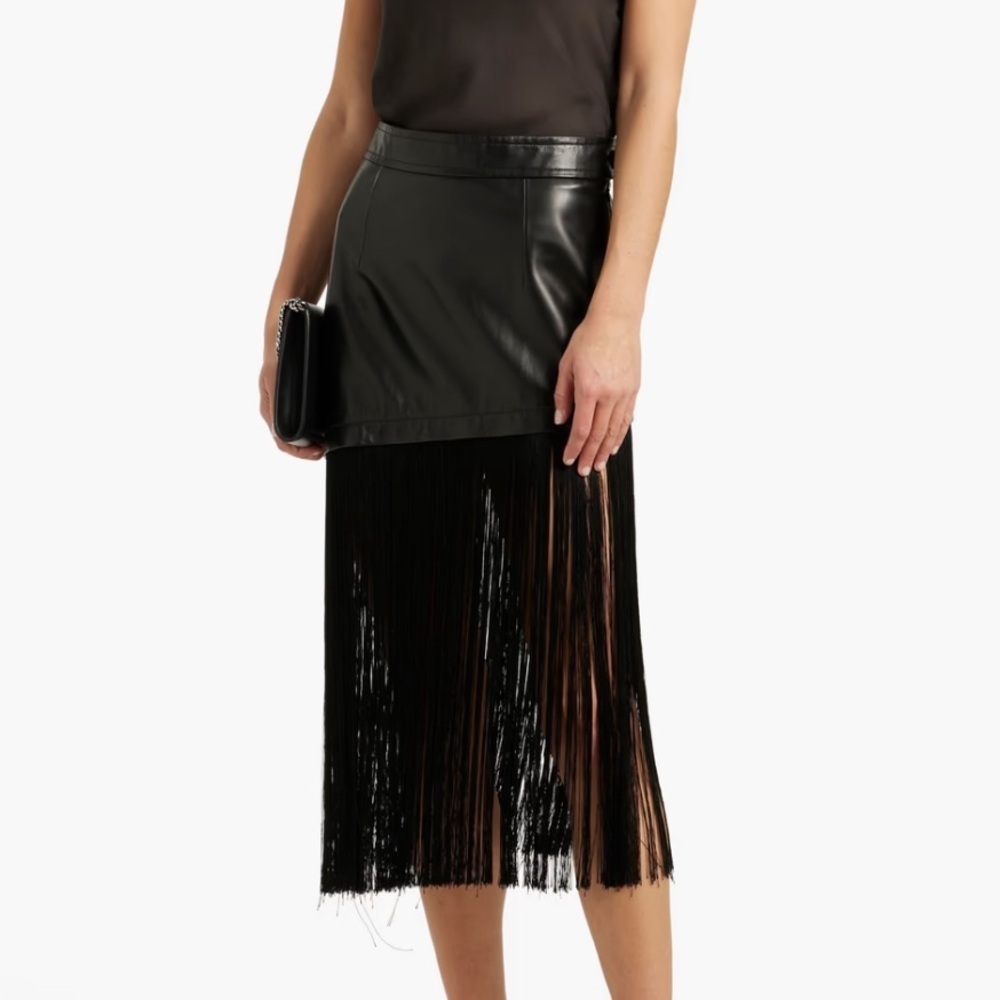 Helmut Lang NWT Fringe Hem Lamb Leather Mini Skirt Western Boho Rodeo Womens 0